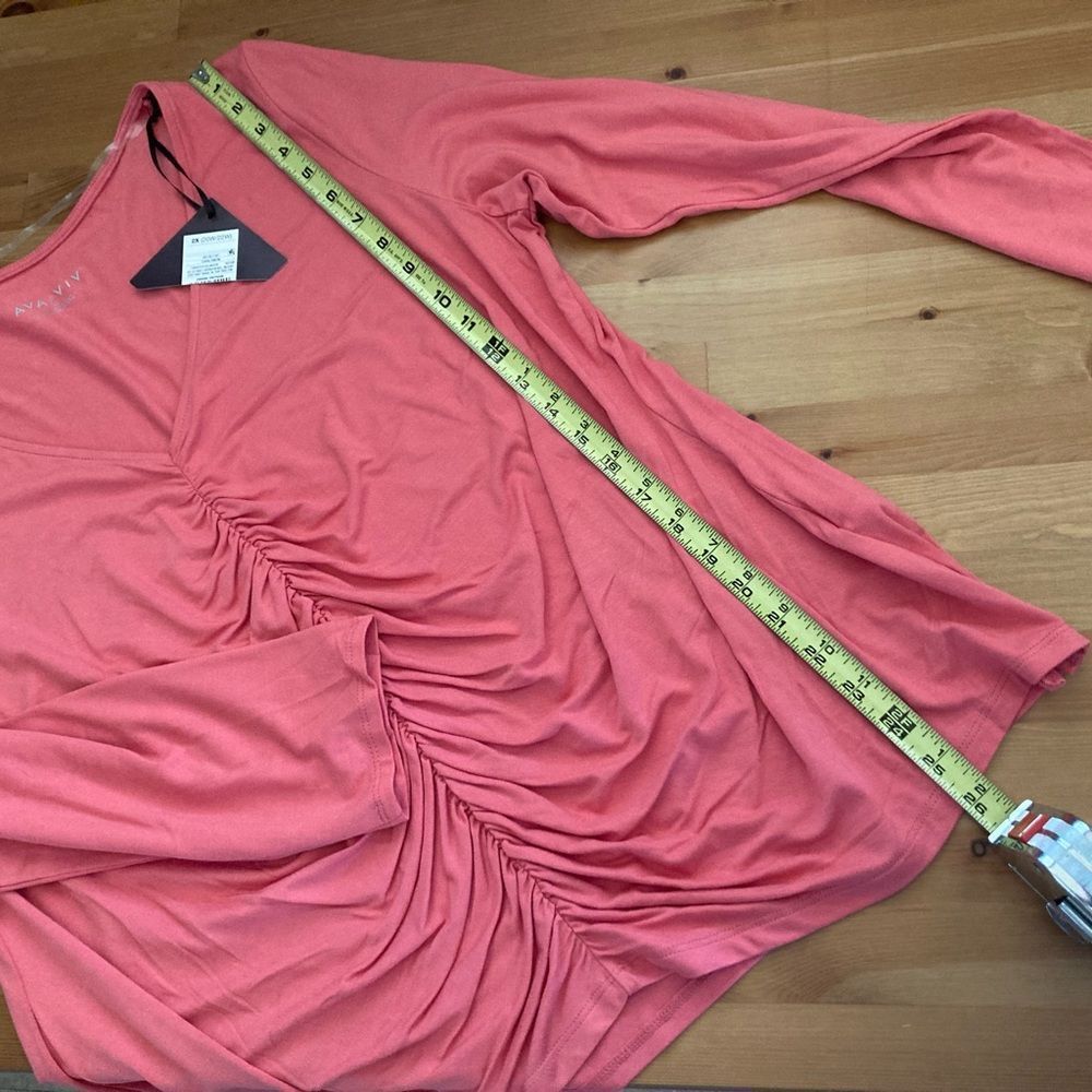 Ava and Viv Coral Long Sleeve Gathered Front Top Size 2X New With Tags - Picture 9 of 10